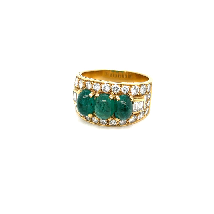 Bulgari Emerald Diamond Trombino Gold ring, CA. 1970s