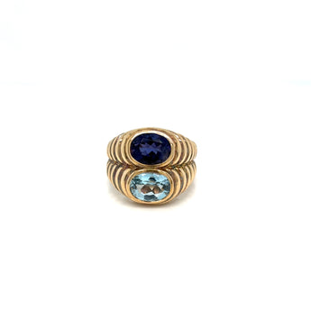 Bulgari Doppio Baccellato Blue Topaz & Iolite Gold Ring