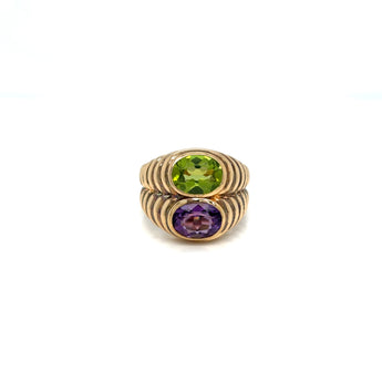Bulgari Doppio Baccellato Peridot & Amethyst Gold Ring