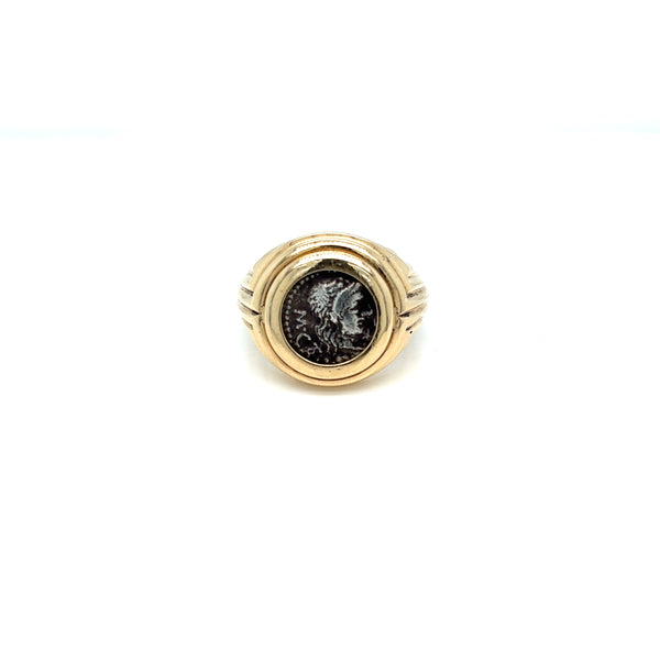 Bulgari Monete Ancient Silver M. Porcius Cato, Quinario, Roma, 89 a.C. Gold Ring
