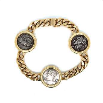 Bulgari 18K Gold “Monete” Bracelet with Ancient Roman and Etruscan Silver Coins – Signed, Circa 1980s