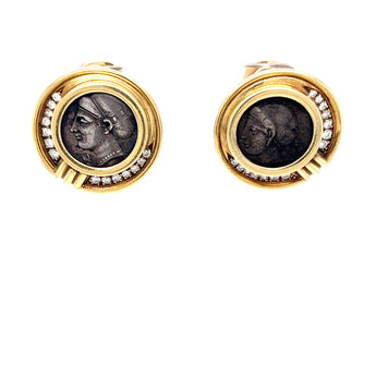 Bulgari Monete Diamond Gold Rare Ancient Silver Coin Earrings