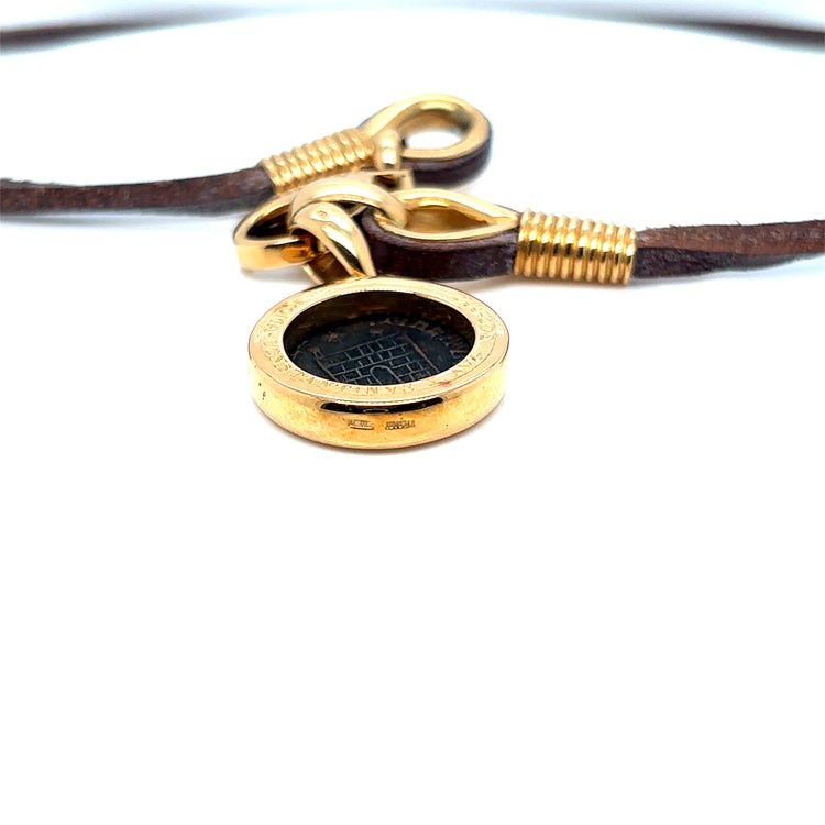 Bulgari Monete Imperial Roman Bronze Coin Leather & Yellow Gold Pendant Necklace