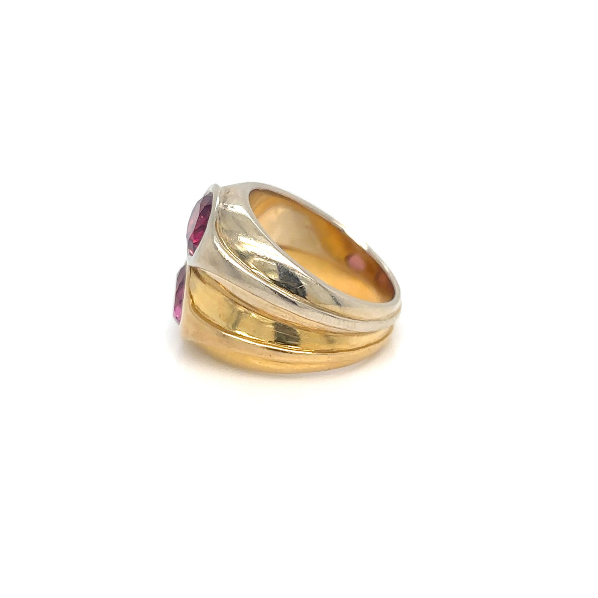 Bulgari 1980s Double Band Ring two color Gold with Rubellite and Tourmaline
