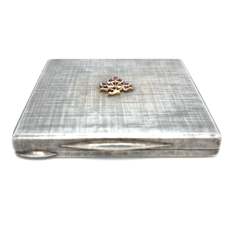Mario Buccellati Silver and Gold Compact with Rubies, Italy, 1940s