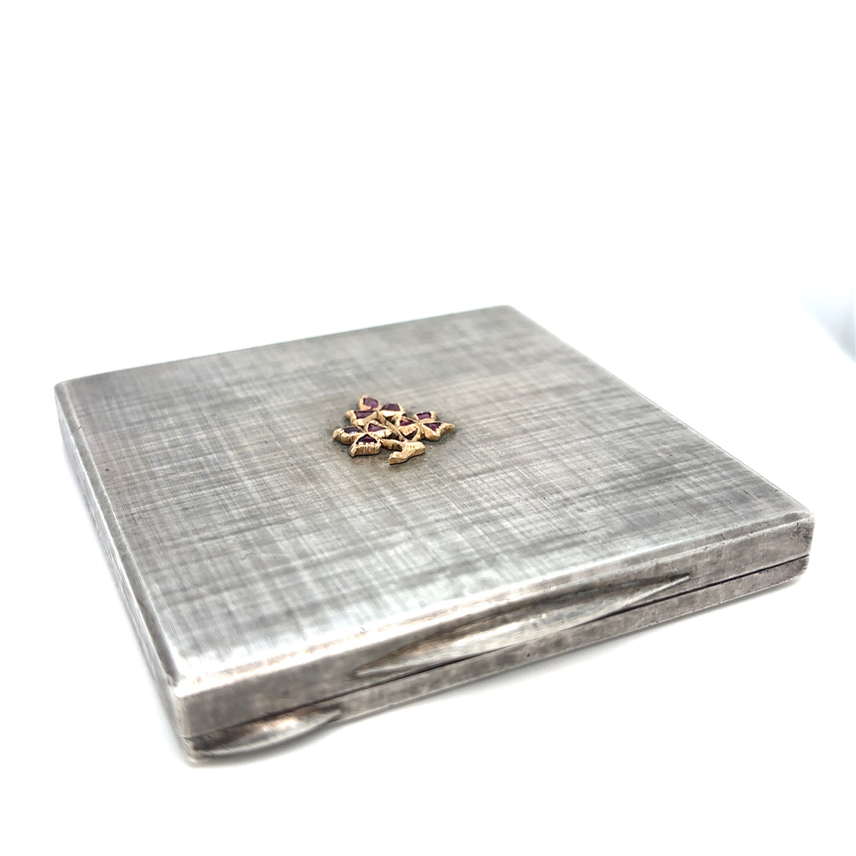 Mario Buccellati Silver and Gold Compact with Rubies, Italy, 1940s