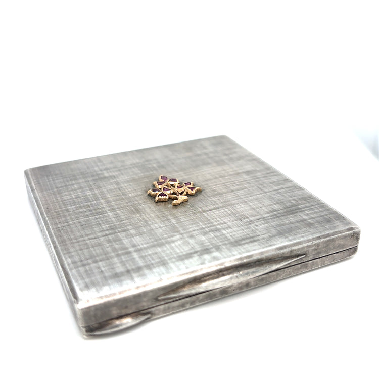 Mario Buccellati Silver and Gold Compact with Rubies, Italy, 1940s