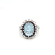 Vintage 1950s Aquamarine Cabochon Diamond Ring 18k White Gold