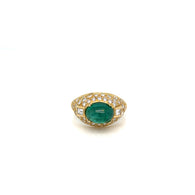 Italian Cabochon Emerald and Diamond Ring in 18K Yellow Gold trombino