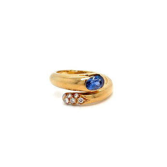 Vintage Bulgari Serpenti Sapphire and Diamond 18k Yellow Gold Bypass Ring