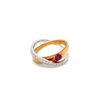 Larry Jewelry Diamond and Ruby 18k Two-Tone Gold Ring