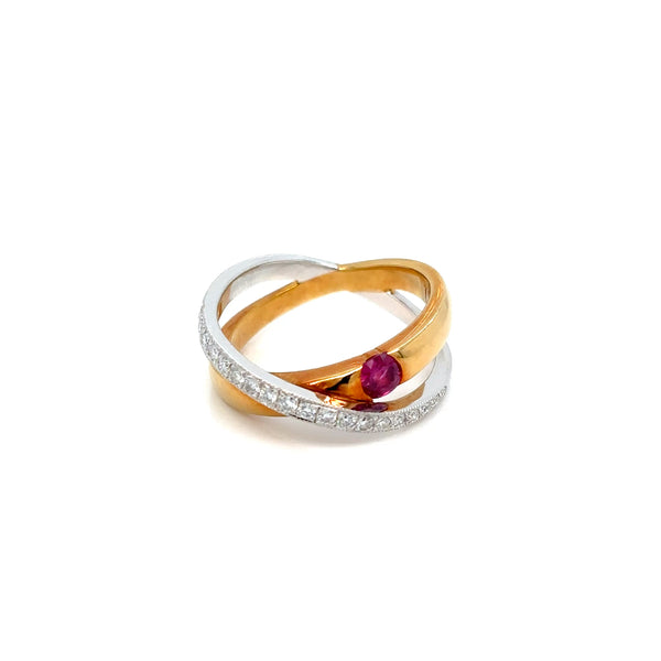 Larry Jewelry Diamond and Ruby 18k Two-Tone Gold Ring