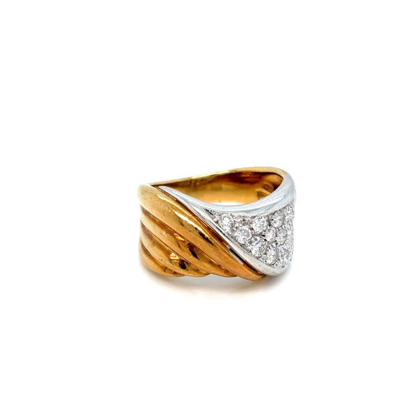 Damiani Diamond 18k Yellow and White Gold Sculptural Ring