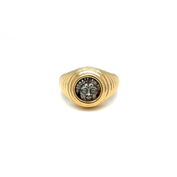Bulgari Monete Ancient Greek Silver Coin 18K Yellow Gold Ring, 1970s–1980s