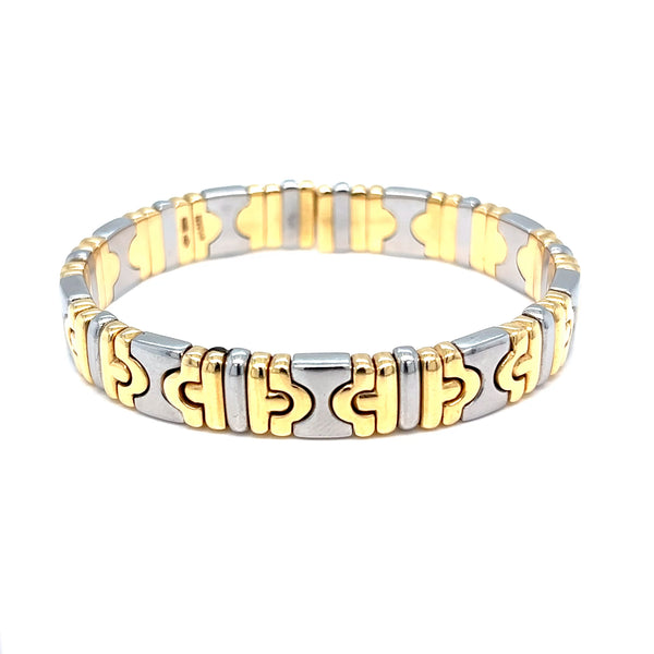 Bulgari Parentesi 18K Yellow Gold and Stainless Steel Open Bangle Bracelet, 1980