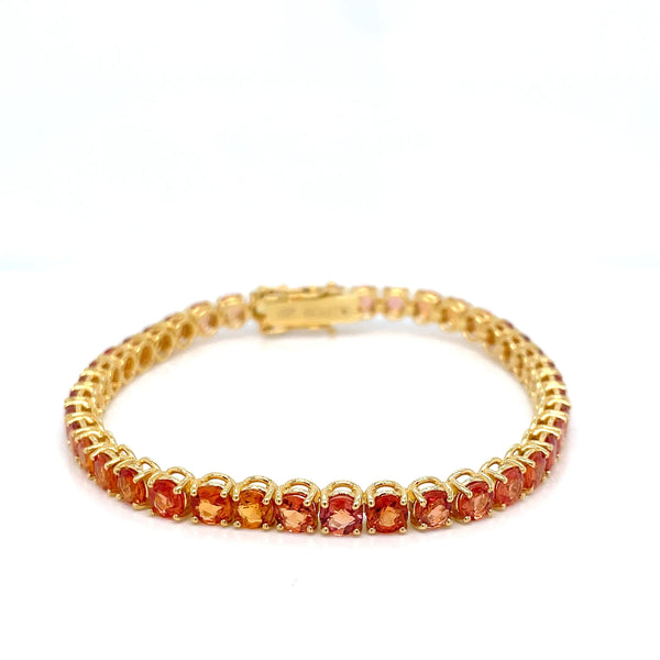 11 Carat Natural Padparadsha Sapphire Yellow Gold Tennis Bracelet