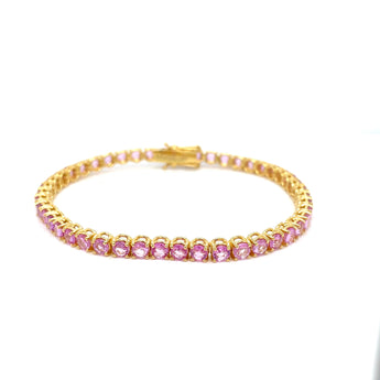 Natural Pink Sapphire Yellow Gold Tennis Bracelet
