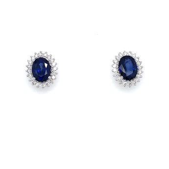 Vintage Sapphire Diamond Gold Cluster Stud Earrings