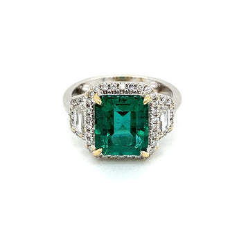 Estate Certified 3,33 Carat Natural Untreated Emerald Diamonds Gold Ring