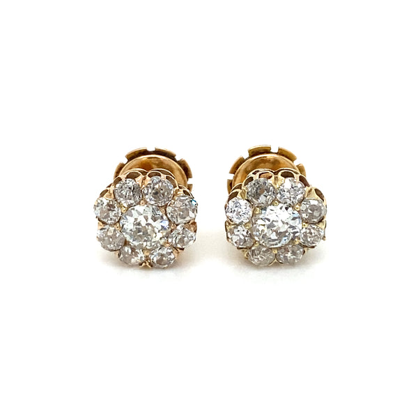 Retro 3.70 Carats Old Mine Cut Diamond Cluster Stud Earrings
