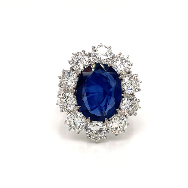 Estate SSEF Certified 8 Carat Unheated Burma Sapphire 5 Ct Diamonds Ring