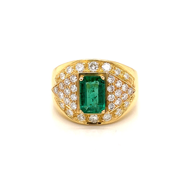 Retro Colombian Emerald Diamond Cocktail Ring