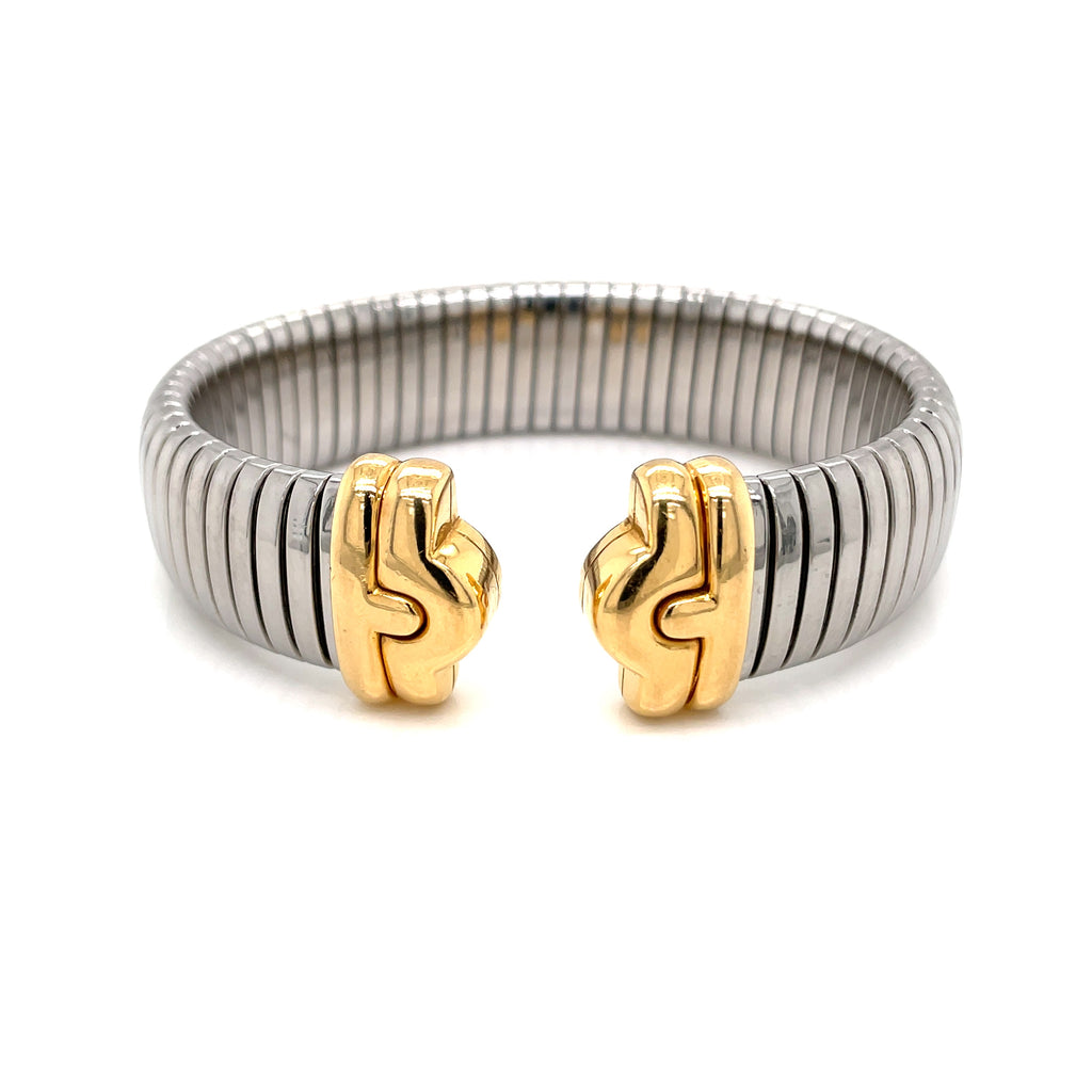 Bulgari Parentesi Steel & Gold Tubogas Cuff Bracelet