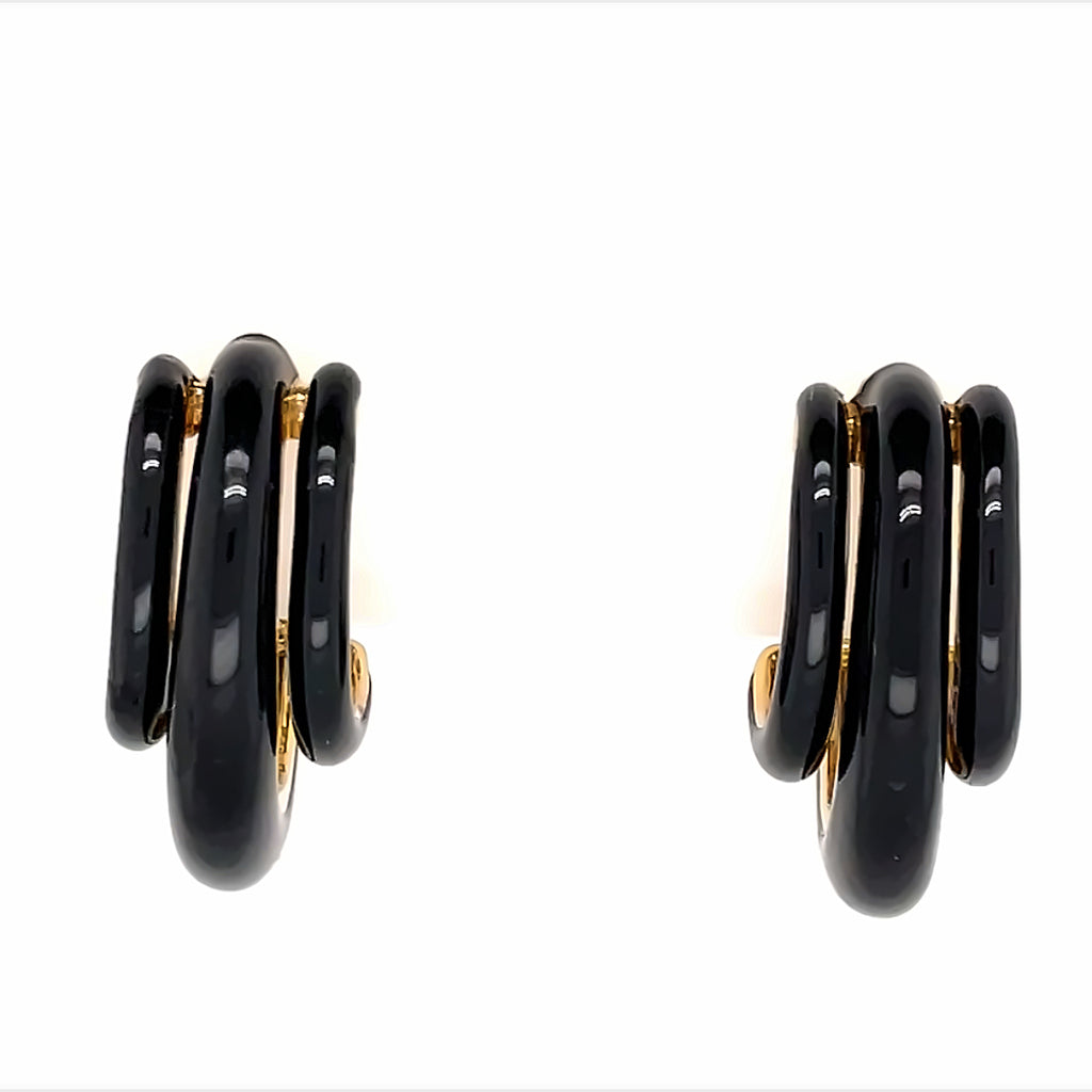 David Webb Black Enamel 18 Karat Gold Shrimp Huggie Clip-On Earrings