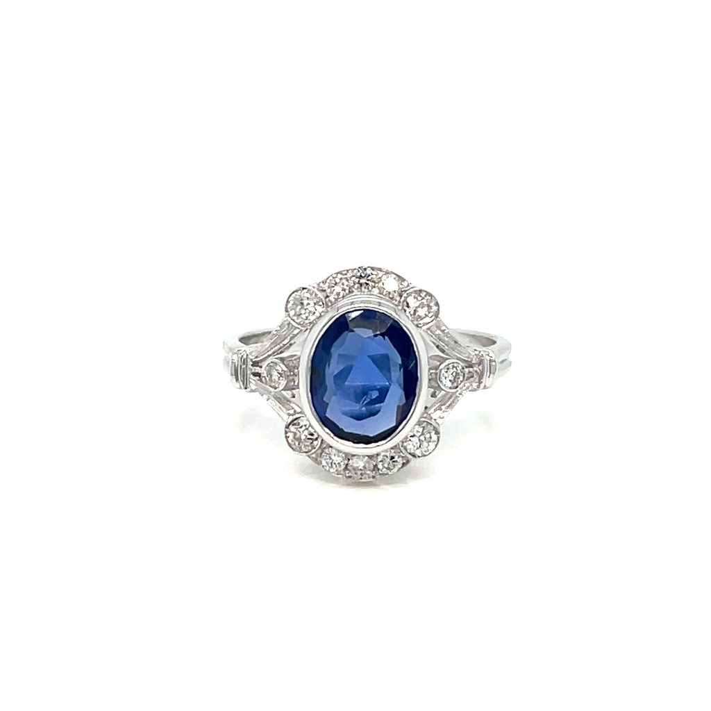 Art Deco Certified Burma Sapphire Diamond Gold Ring