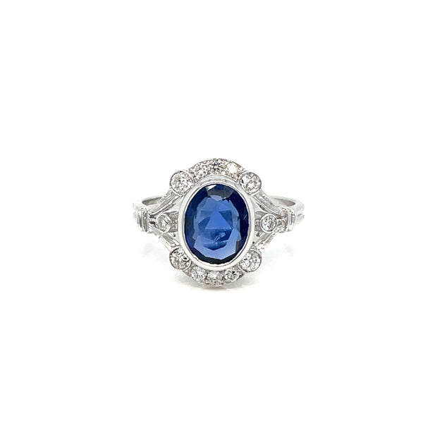 Art Deco Certified No Heat Burma Sapphire Diamond Gold Ring