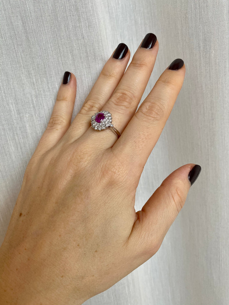 Estate Italian Ruby Diamond Engagement Ring