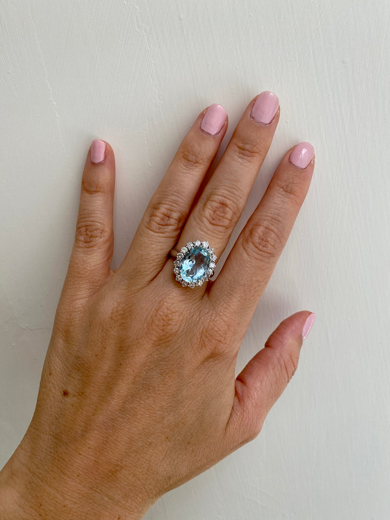 2.62 ct. t.w. CZ and .50 ct. t.w. Simulated Aquamarine Ring in Sterling  Silver | Ross-Simons