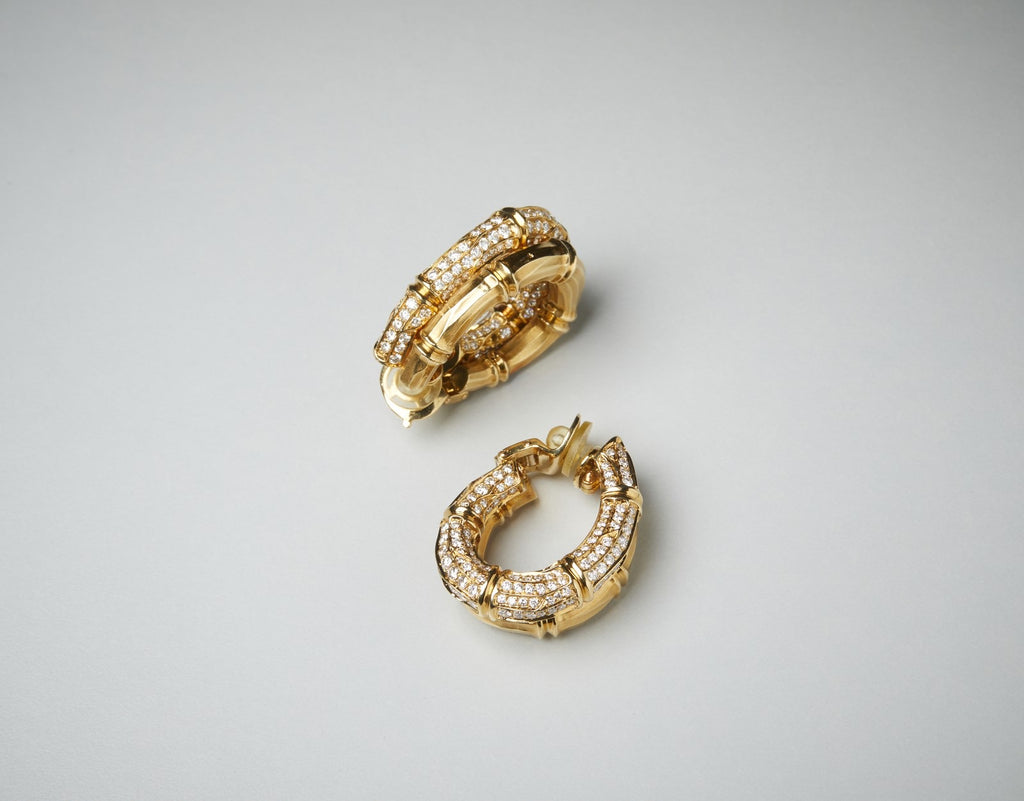 Classic Cartier Trinity 18K Yellow Gold Diamond Ruby Sapphire Hoop Earrings