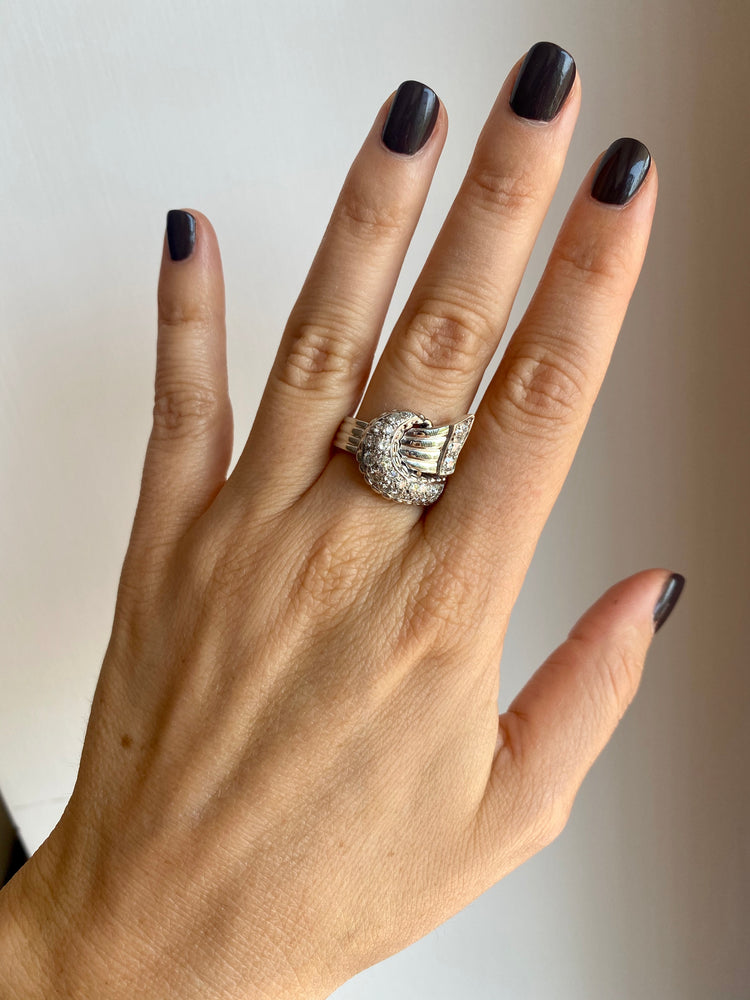 Art Deco Style Diamond Gold Bow Ring