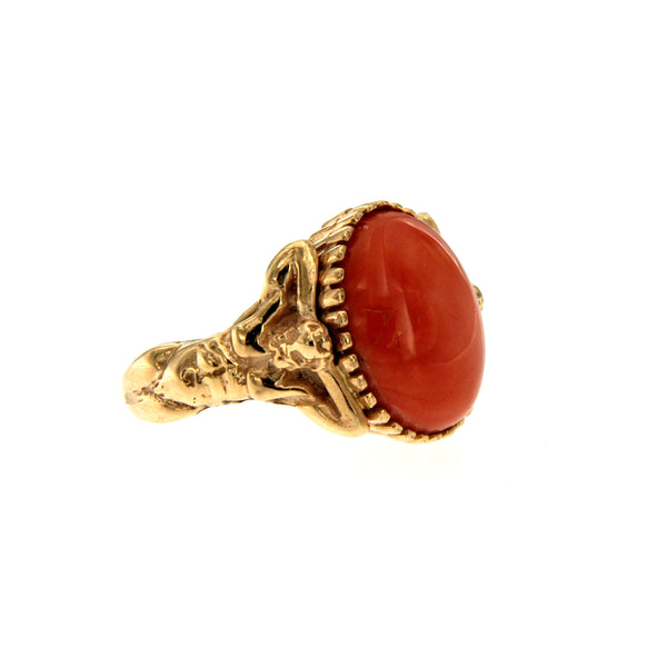 Coral Gold Sculptural Man Body Dome Gold Ring