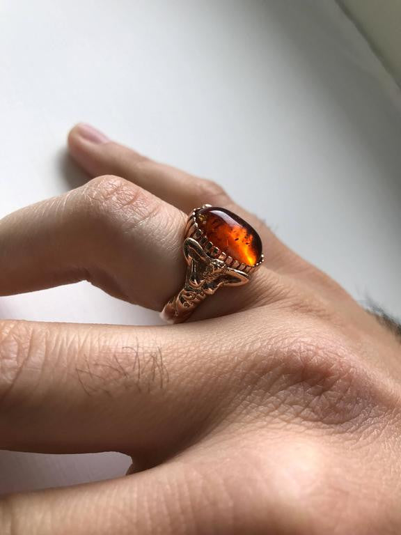 Amber Gold Sculptural Man Body Dome Gold Ring De Maria Jewelry